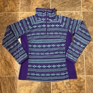 Columbia Teal & Purple Aztec Print Fleece Quarter Zip Women’s Large Jacket